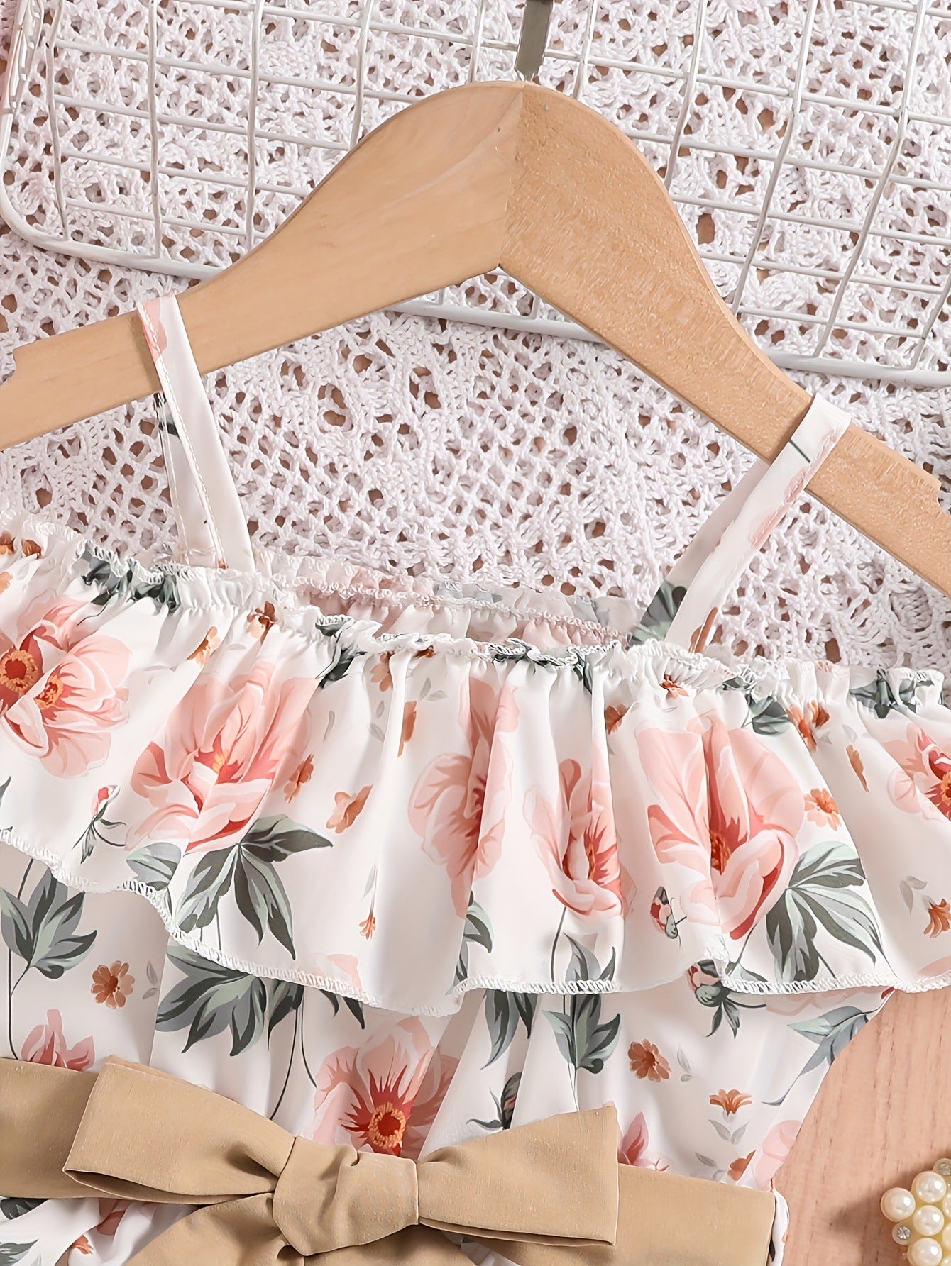 Girls Floral Print Cold-Shoulder Fit & Flare Maxi Dress