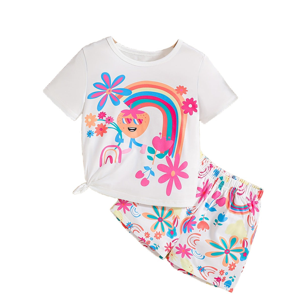 Girls Printed T-shirt with Shorts