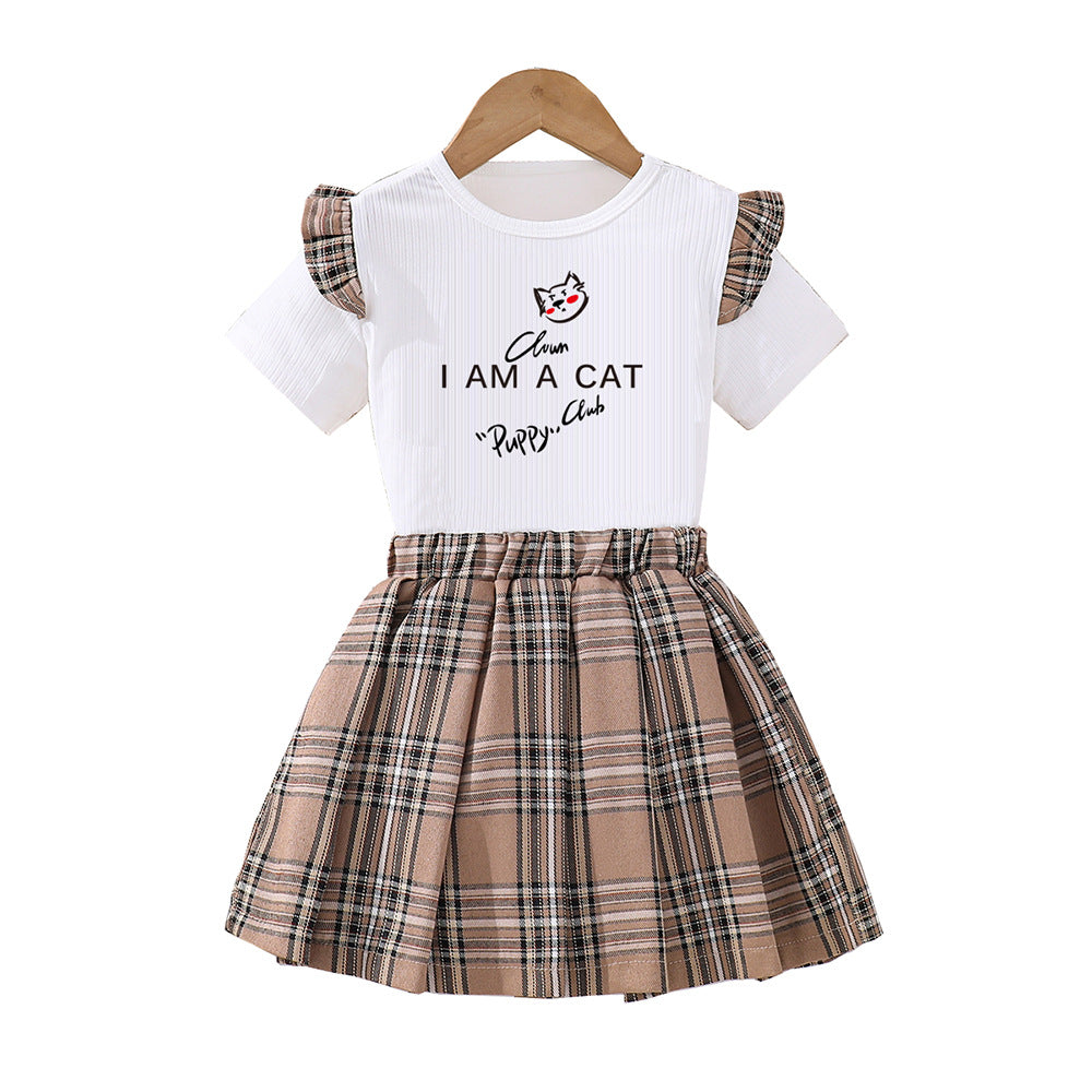 Girls Printed Round Neck Top with Skirt