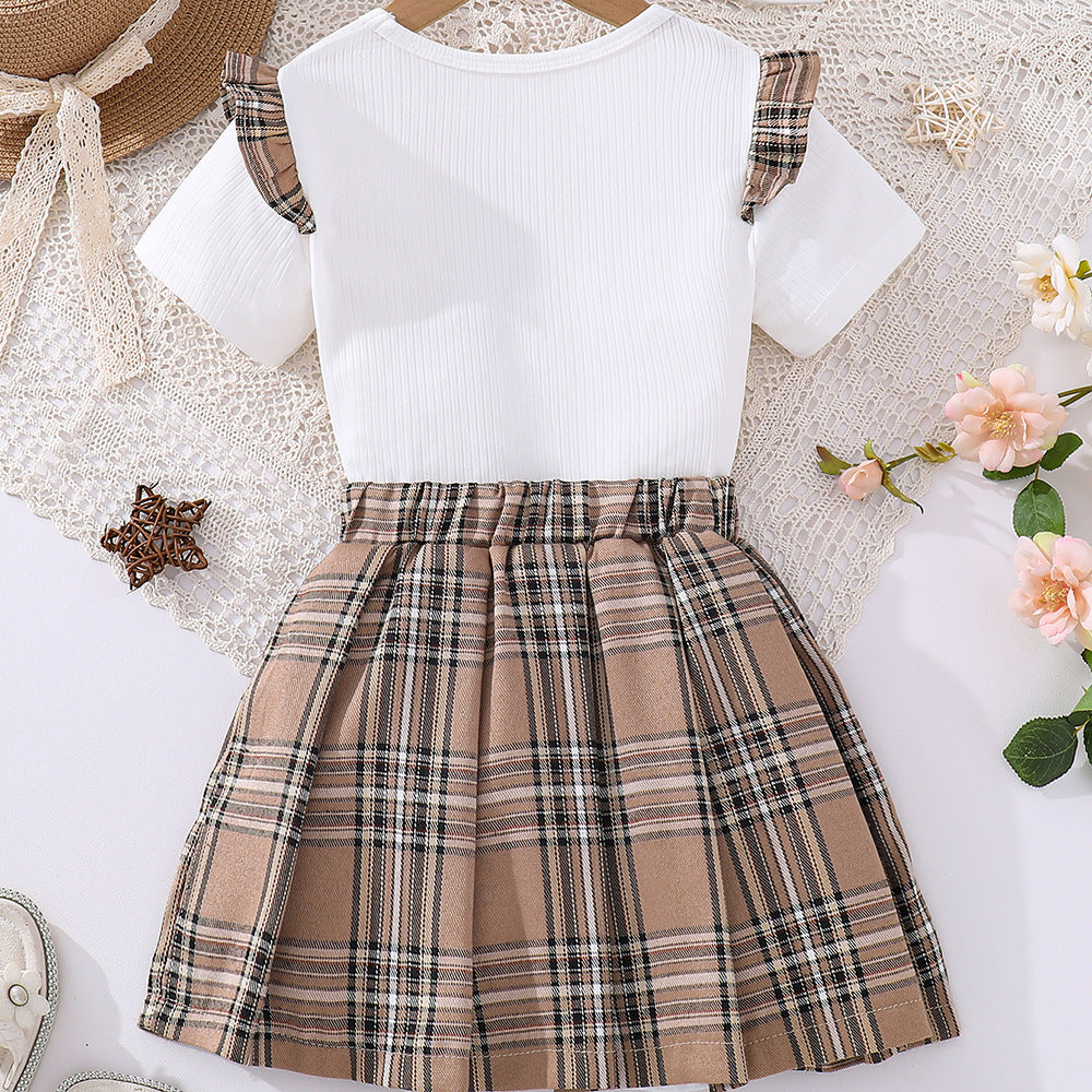 Girls Printed Round Neck Top with Skirt