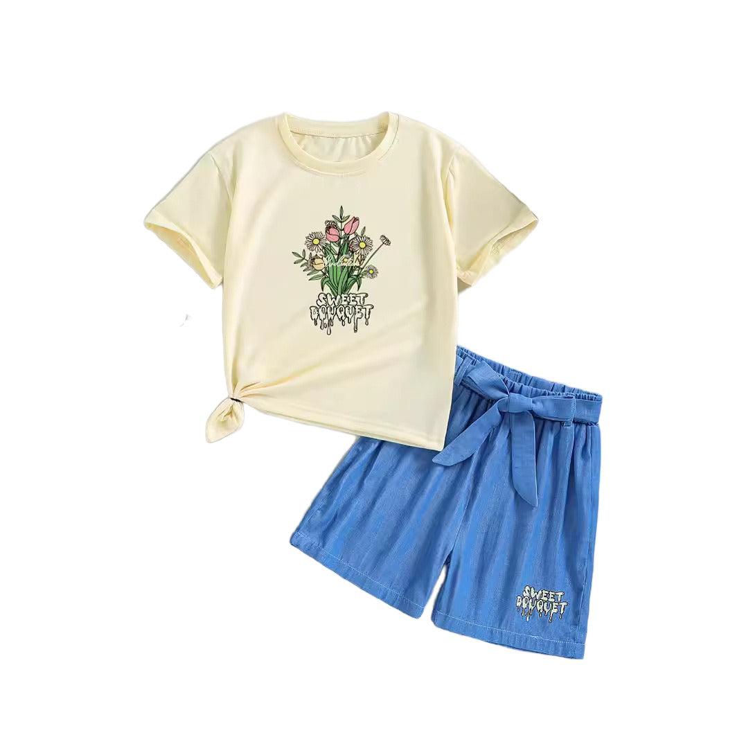 Girls Printed T-shirt with Shorts