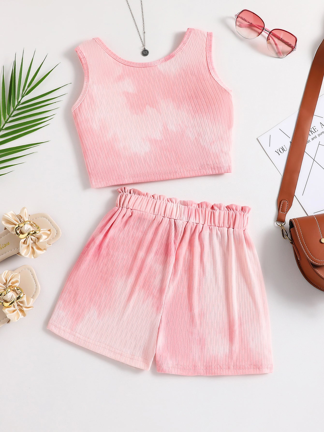 Girls Dyed Top and Shorts Set