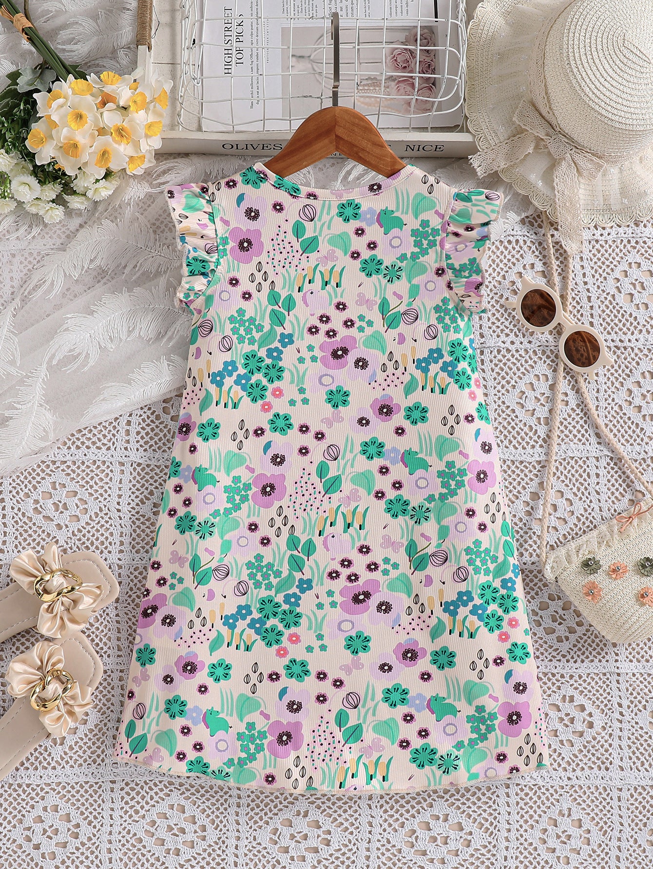 Girls Floral Print A-Line Dress