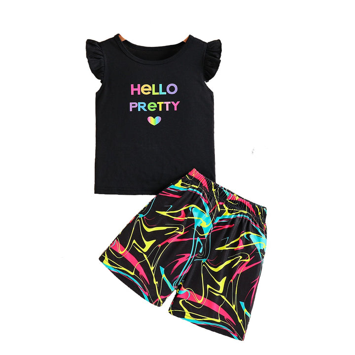 Girls Black & Pink Typography Printed Round Neck T-shirt with Shorts