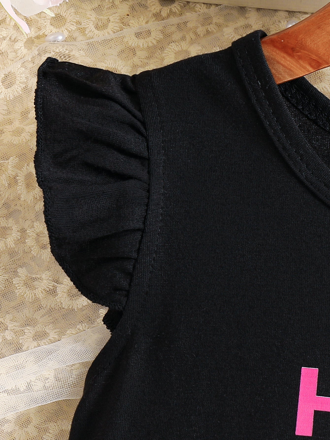 Girls Black & Pink Typography Printed Round Neck T-shirt with Shorts