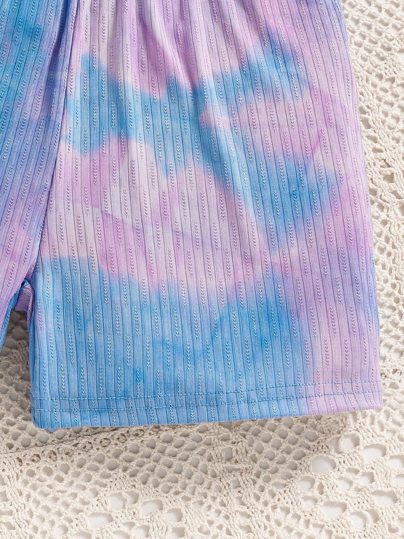 Girls Blue & Purple Abstract Dyed Round Neck T-shirt with Shorts
