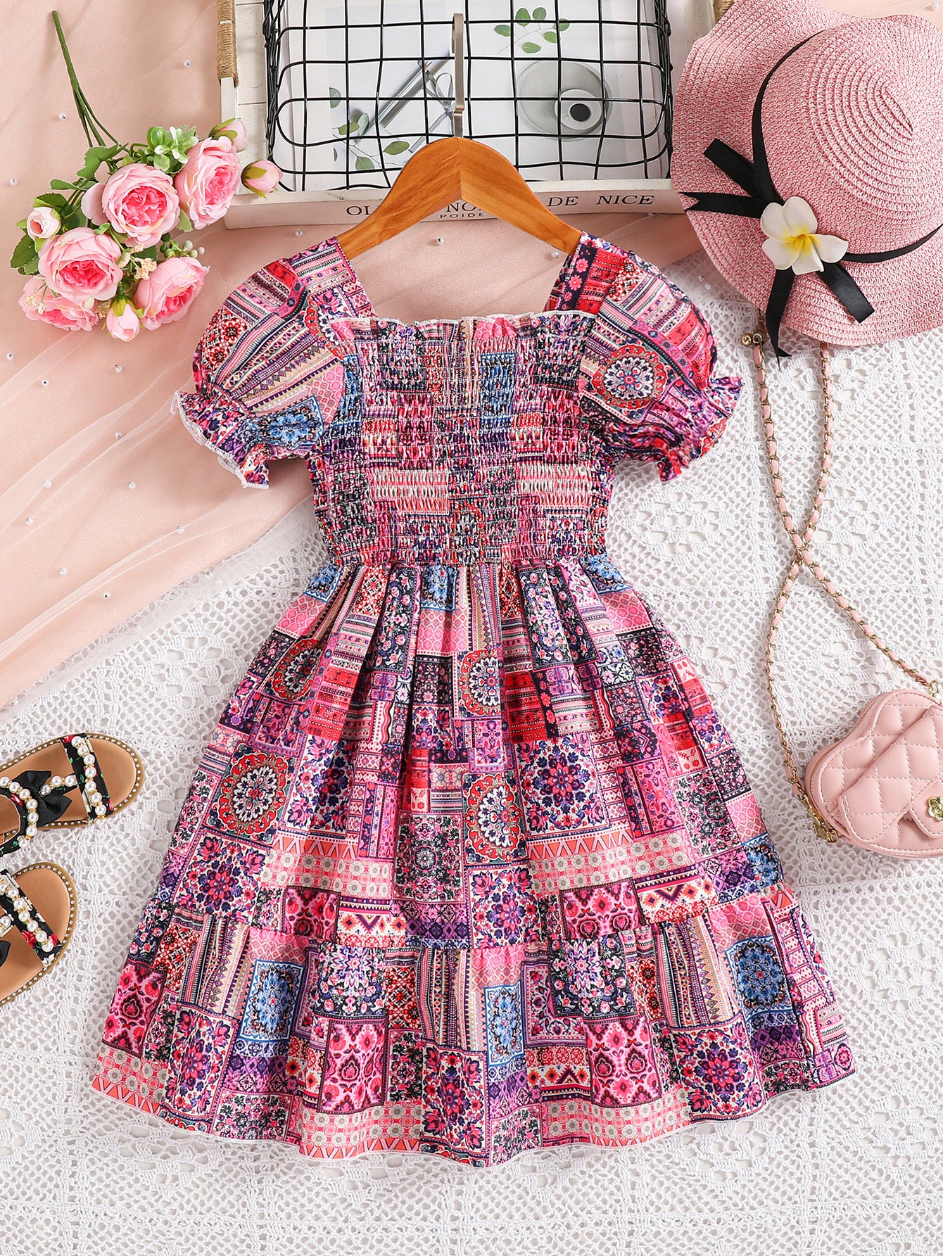 Girls Bohemian Print Fit & Flare Dress