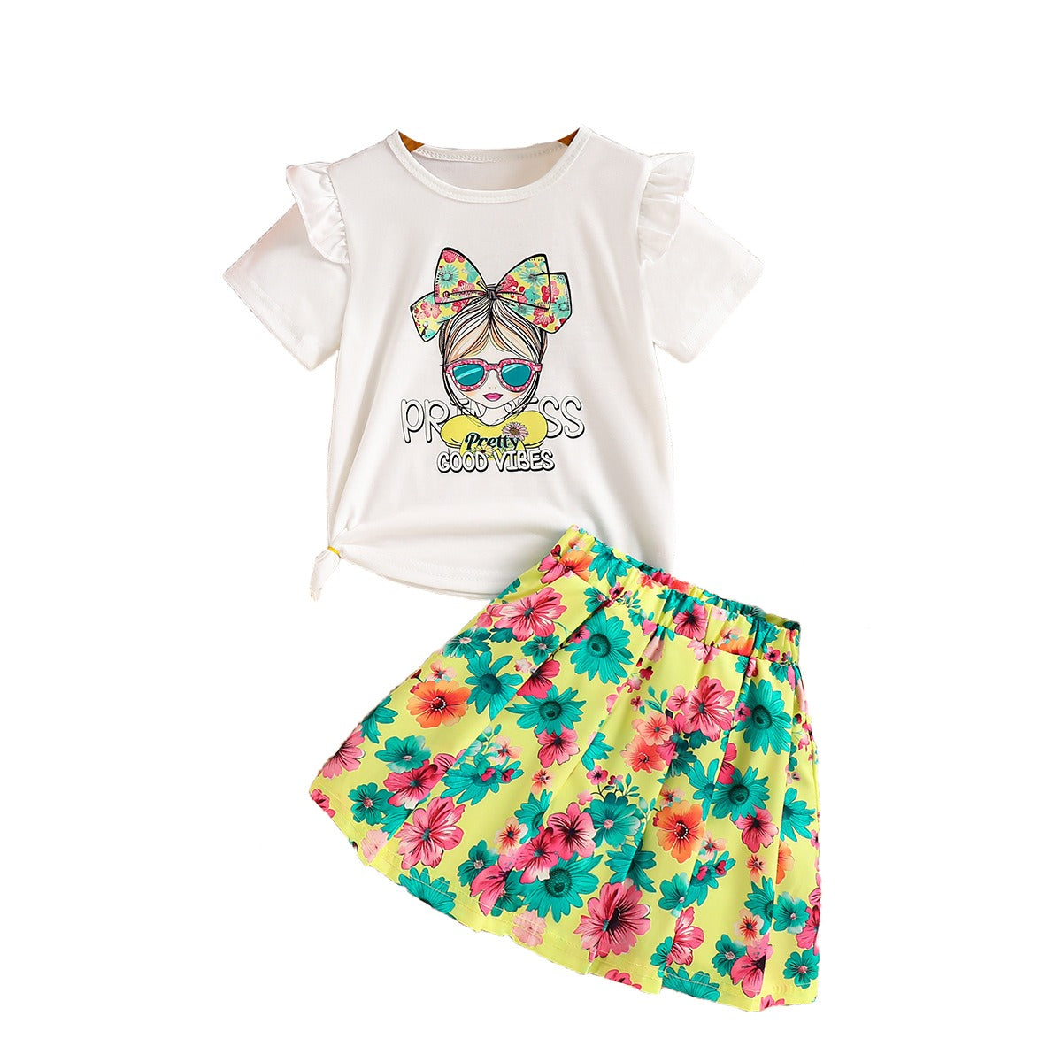 Girls Printed T-shirt With Skirt