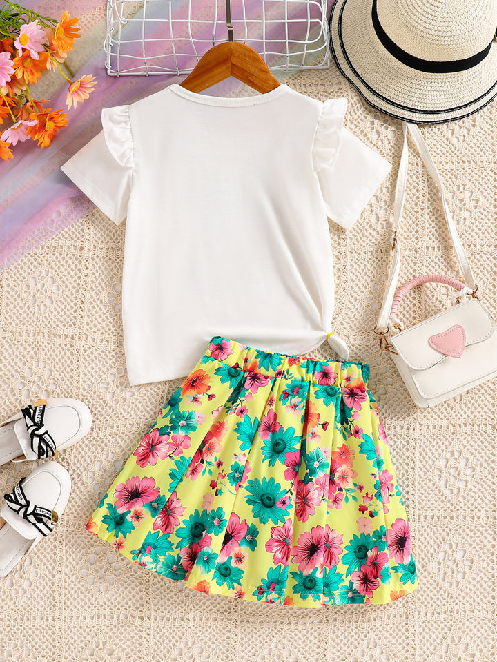 Girls Printed T-shirt With Skirt