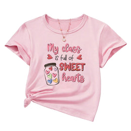 Girls Typography Printed Round Neck T-shirt