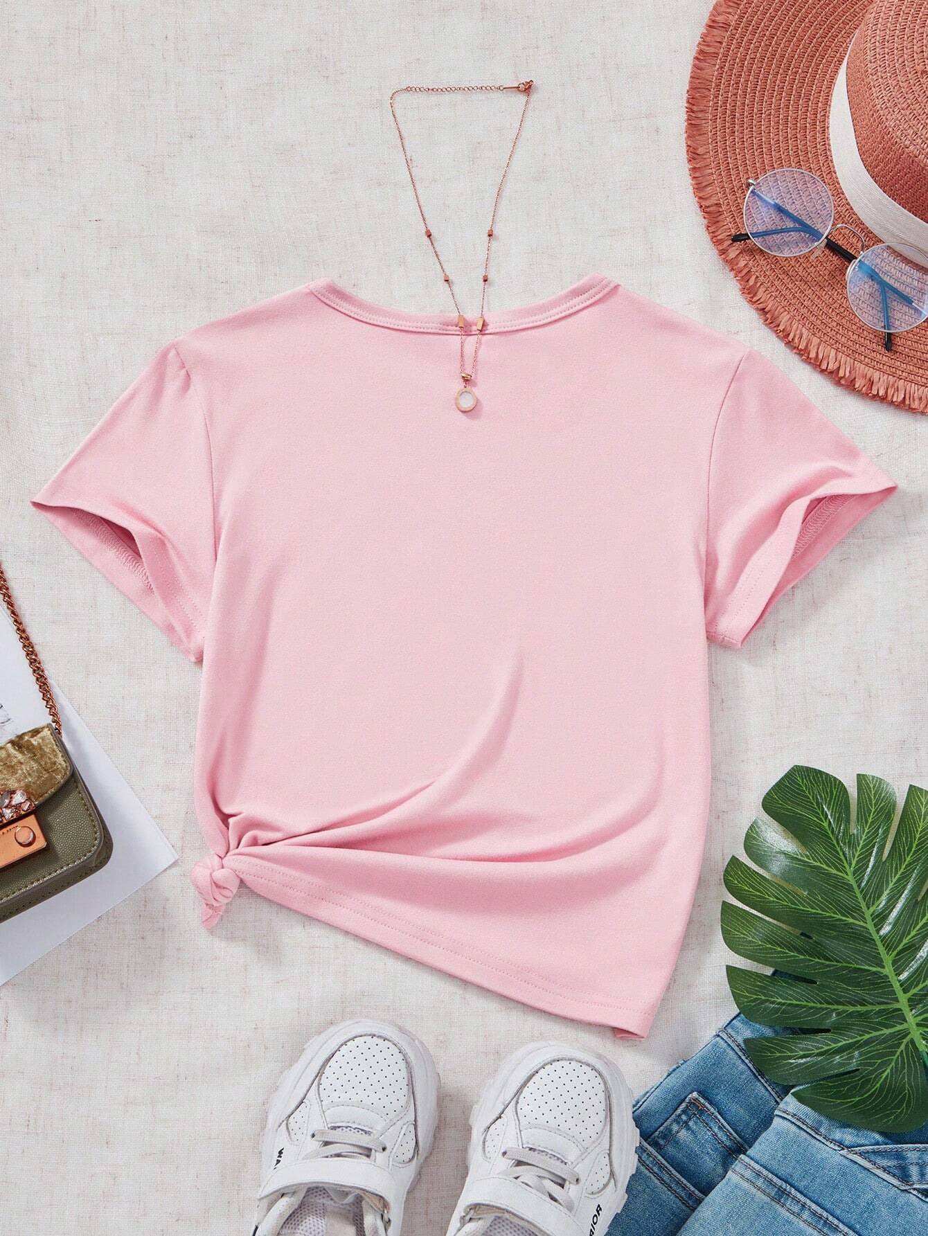 Girls Typography Printed Round Neck T-shirt