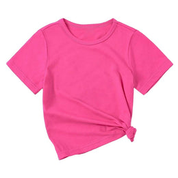 Girls Round Neck Raw Edge T-shirt