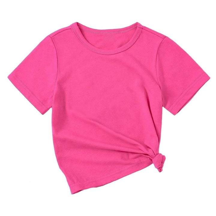 Girls Round Neck Raw Edge T-shirt