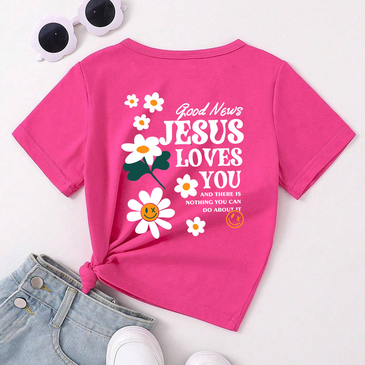 Girls Round Neck Raw Edge T-shirt