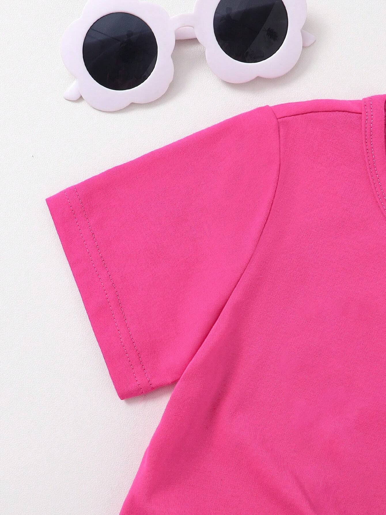Girls Round Neck Raw Edge T-shirt