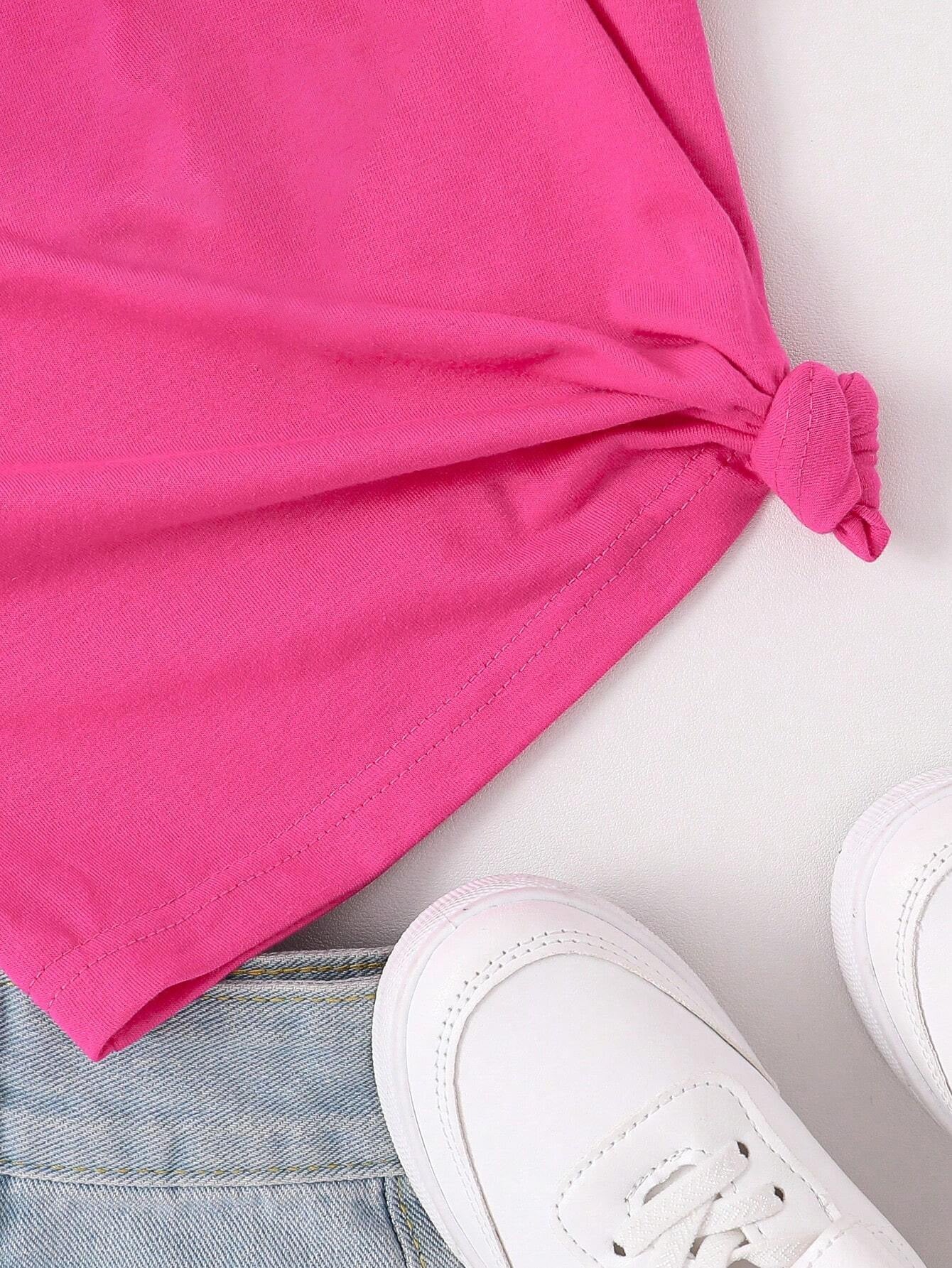 Girls Round Neck Raw Edge T-shirt