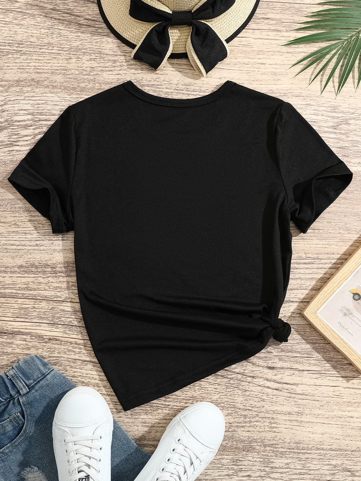 Girls Printed Drop-Shoulder Sleeves T-shirt