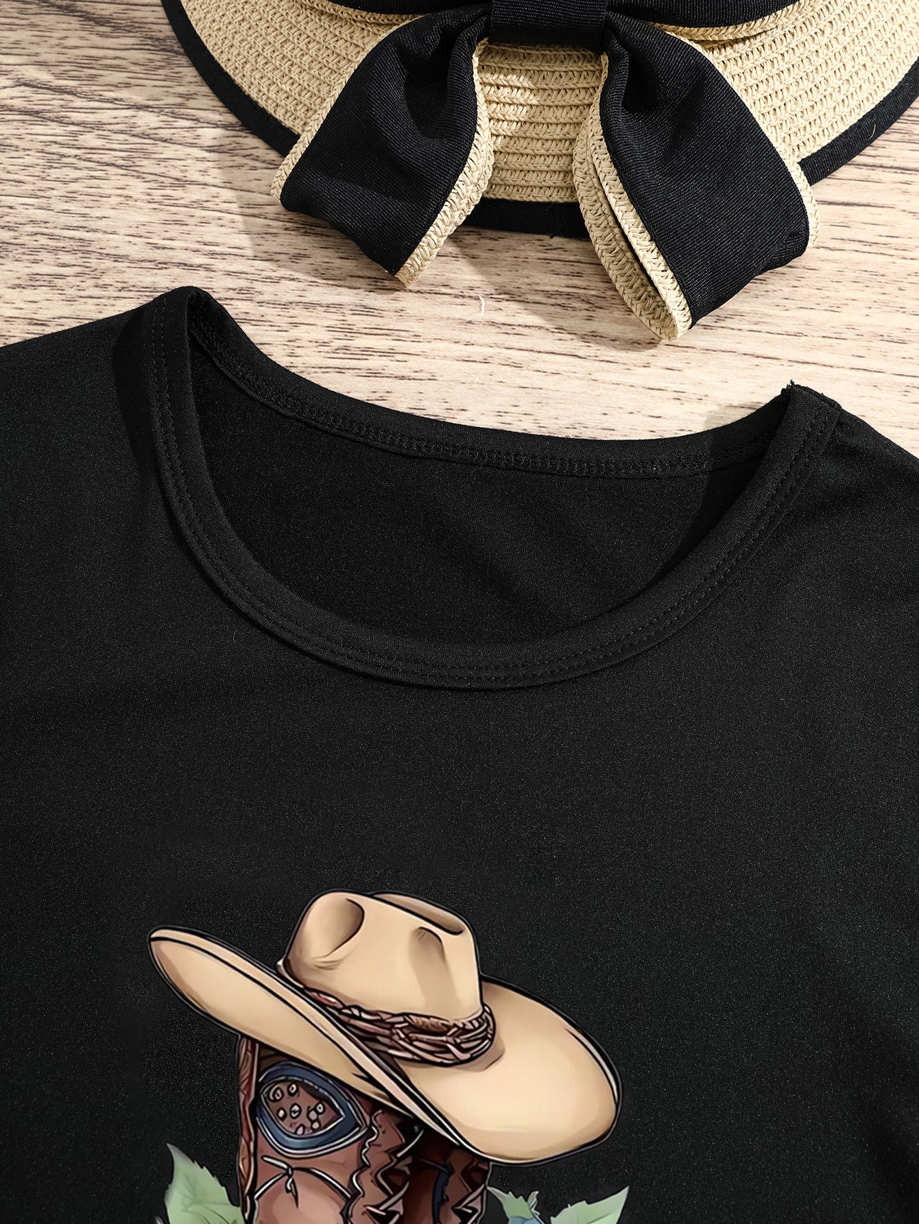 Girls Printed Drop-Shoulder Sleeves T-shirt