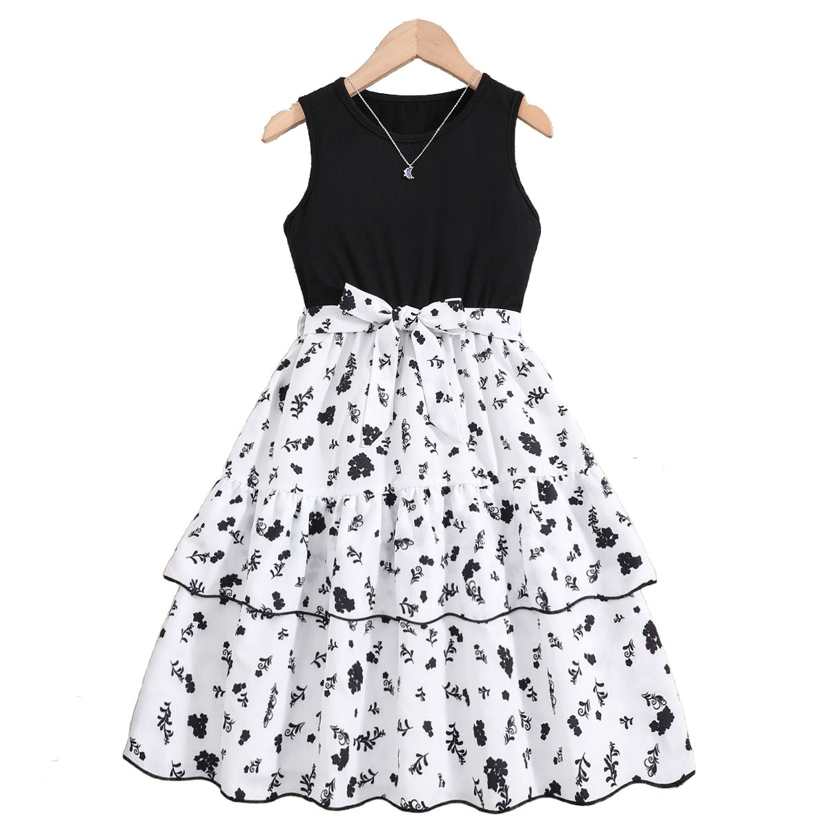 Girls Black Round Neck Maxi Dress