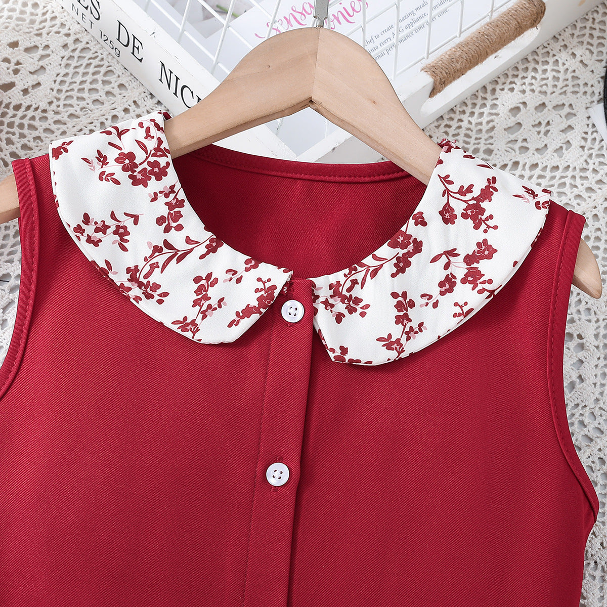 Red Girls Printed Top with Skirt