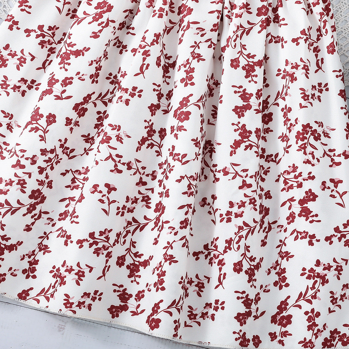 Red Girls Printed Top with Skirt