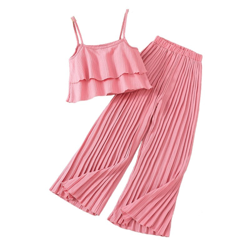 Girls Pink Striped Top with Palazzos