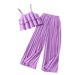 Girls Shoulder Straps Accordion Pleated Top With Palazzos