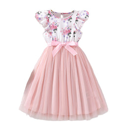 Girls Pink & White Floral Print Fit & Flare Dress
