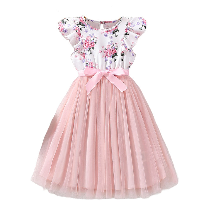 Girls Pink & White Floral Print Fit & Flare Dress
