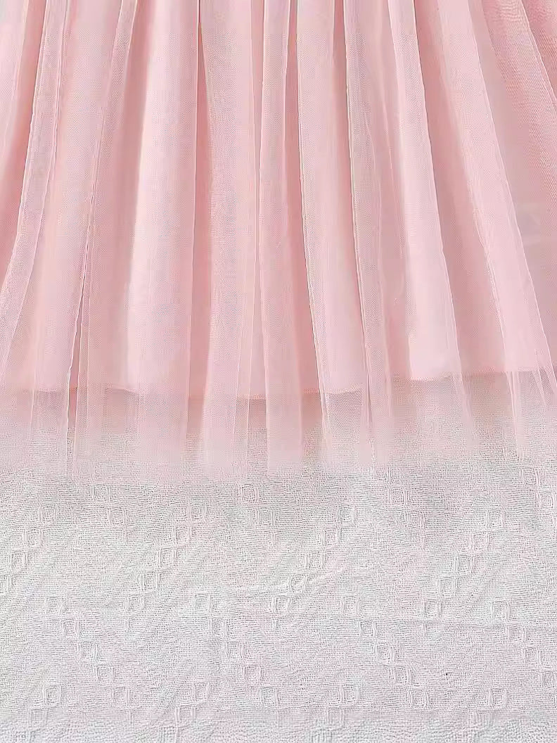 Girls Pink & White Floral Print Fit & Flare Dress
