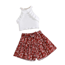 Girls White & Maroon Top with Shorts