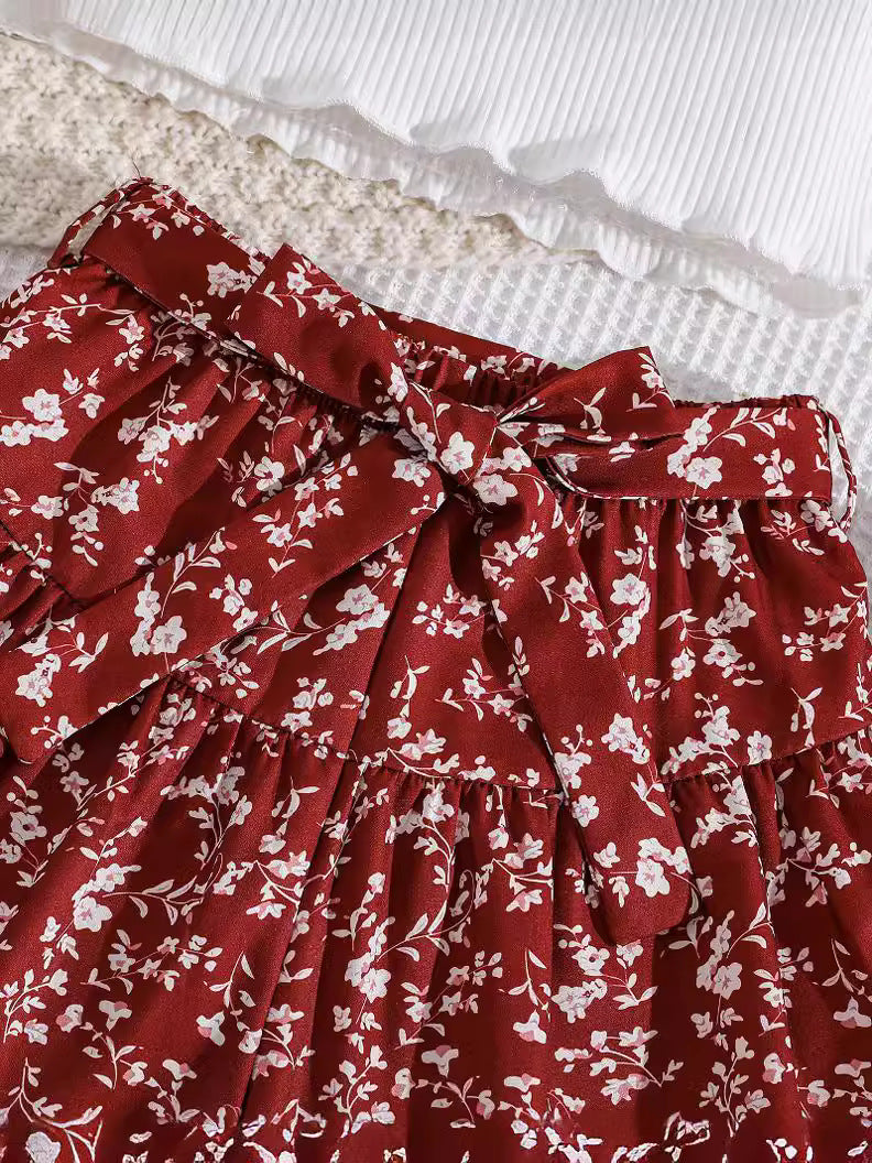 Girls White & Maroon Top with Shorts