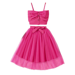 Girls Shoulder Straps Sleeveless Top with Skirt