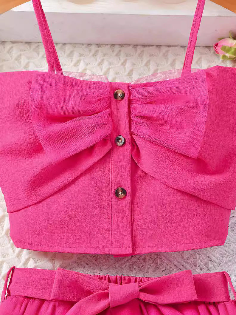 Girls Shoulder Straps Sleeveless Top with Skirt