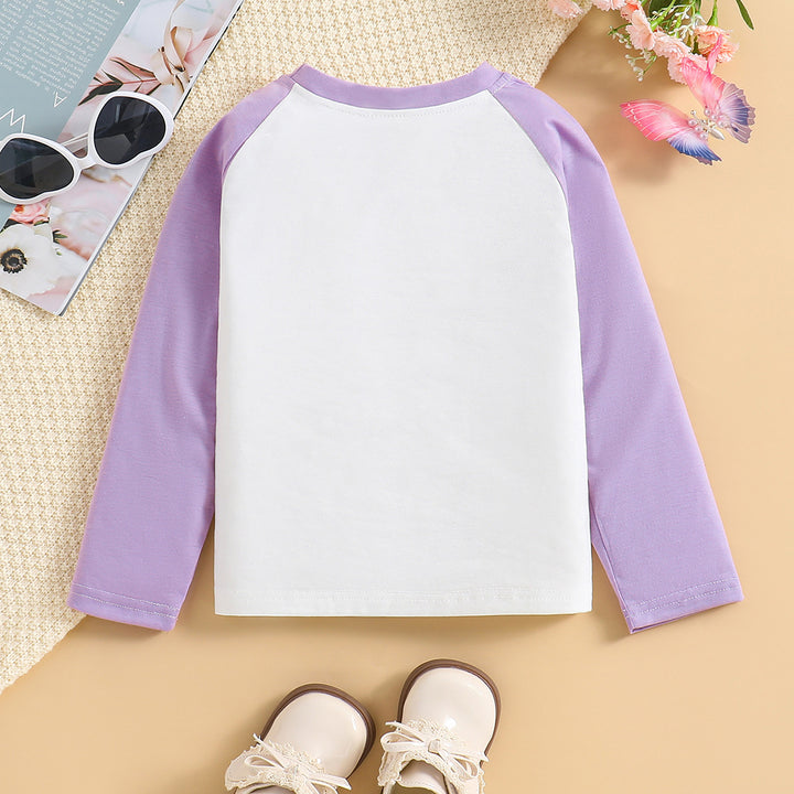 Girls Purple & White Graphic Print Round Neck Top