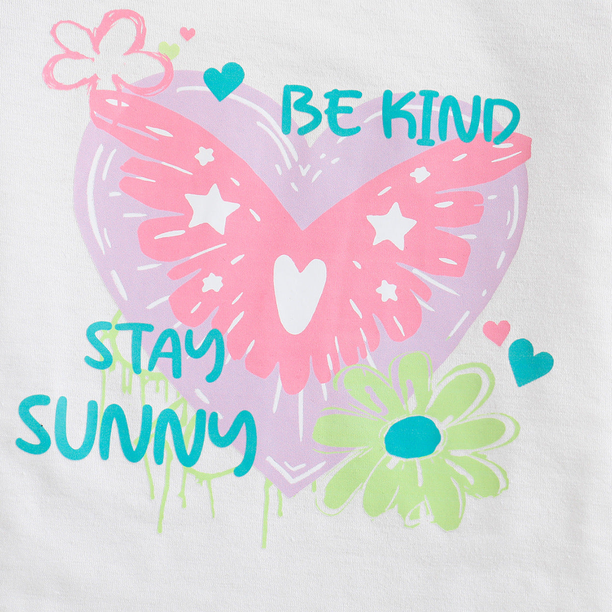 Girls Purple & White Graphic Print Round Neck Top