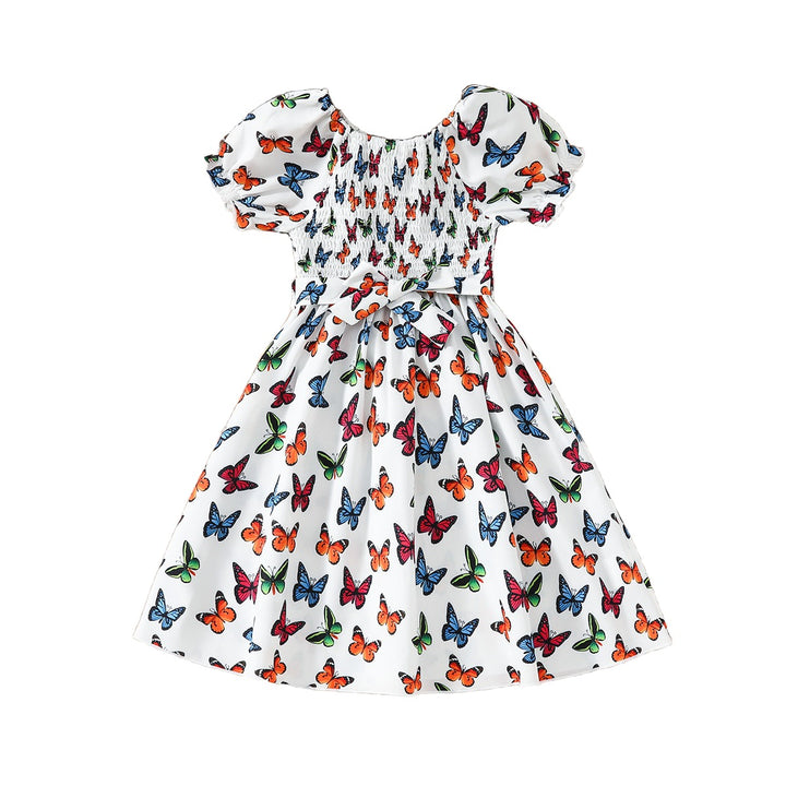 Girls Floral Print Puff Sleeve Fit & Flare Dress