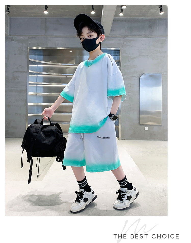 Boys Blue Dyed T-shirt with Shorts