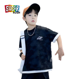 Boys Black Round Neck Cotton T-shirt