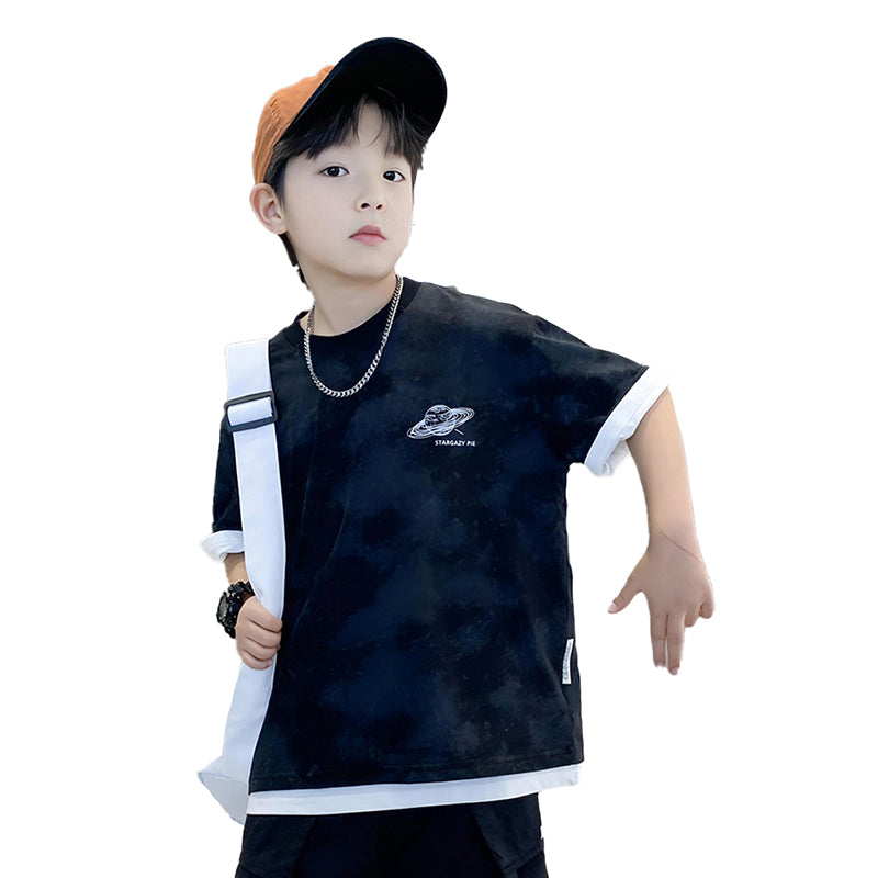 Boys Black Round Neck Cotton T-shirt