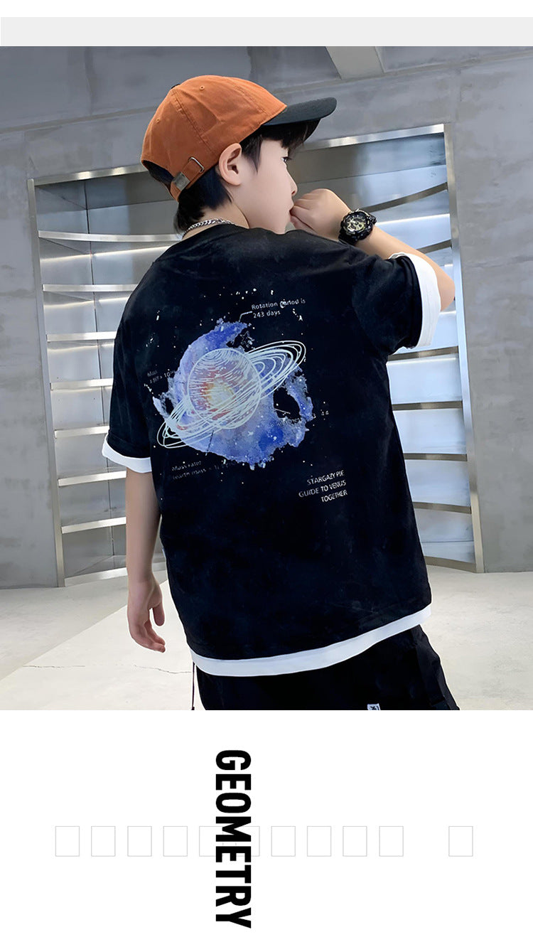 Boys Black Round Neck Cotton T-shirt