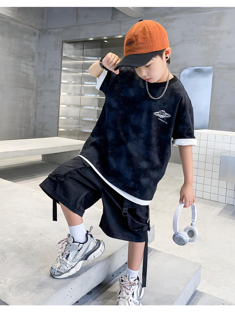 Boys Black Round Neck Cotton T-shirt