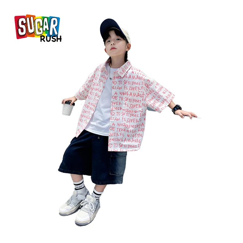 Boys Spread Collar Typographic Printed Regular Fit Casual Shirt