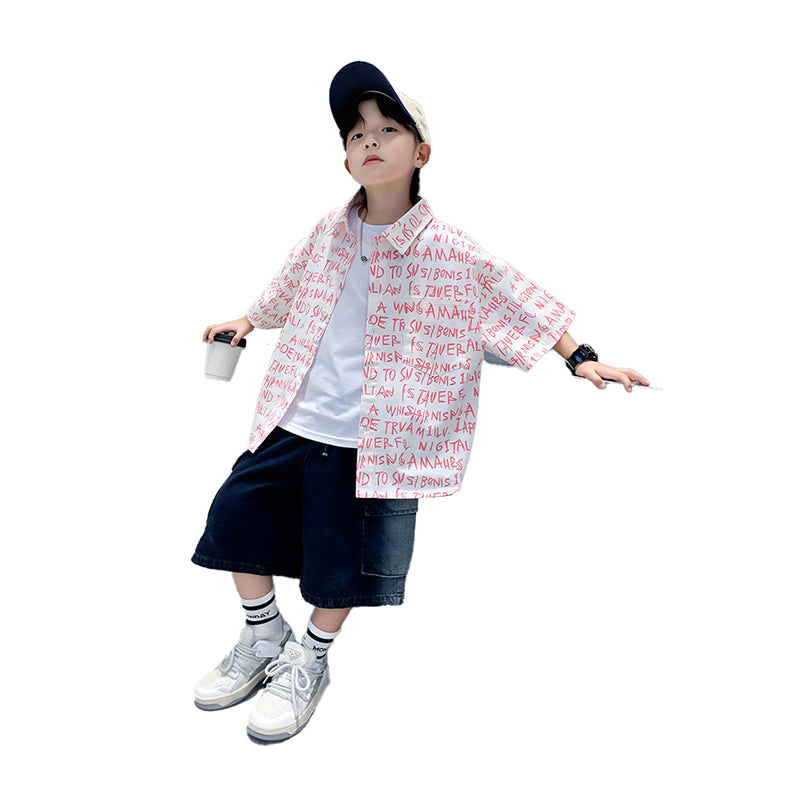 Boys Spread Collar Typographic Printed Regular Fit Casual Shirt