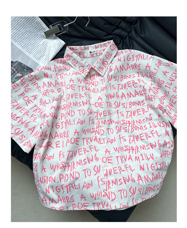 Boys Spread Collar Typographic Printed Regular Fit Casual Shirt