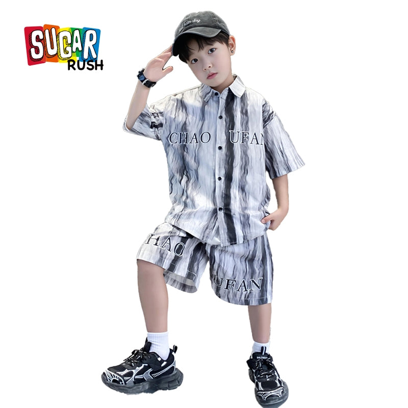 Boys Printed Shirt Collar Shirt With Short
