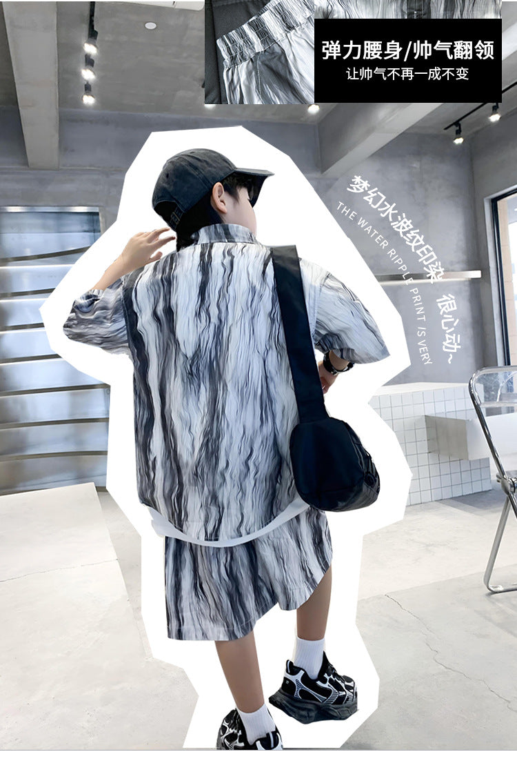 Boys Printed Shirt Collar Shirt With Short