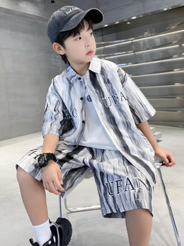 Boys Printed Shirt Collar Shirt With Short