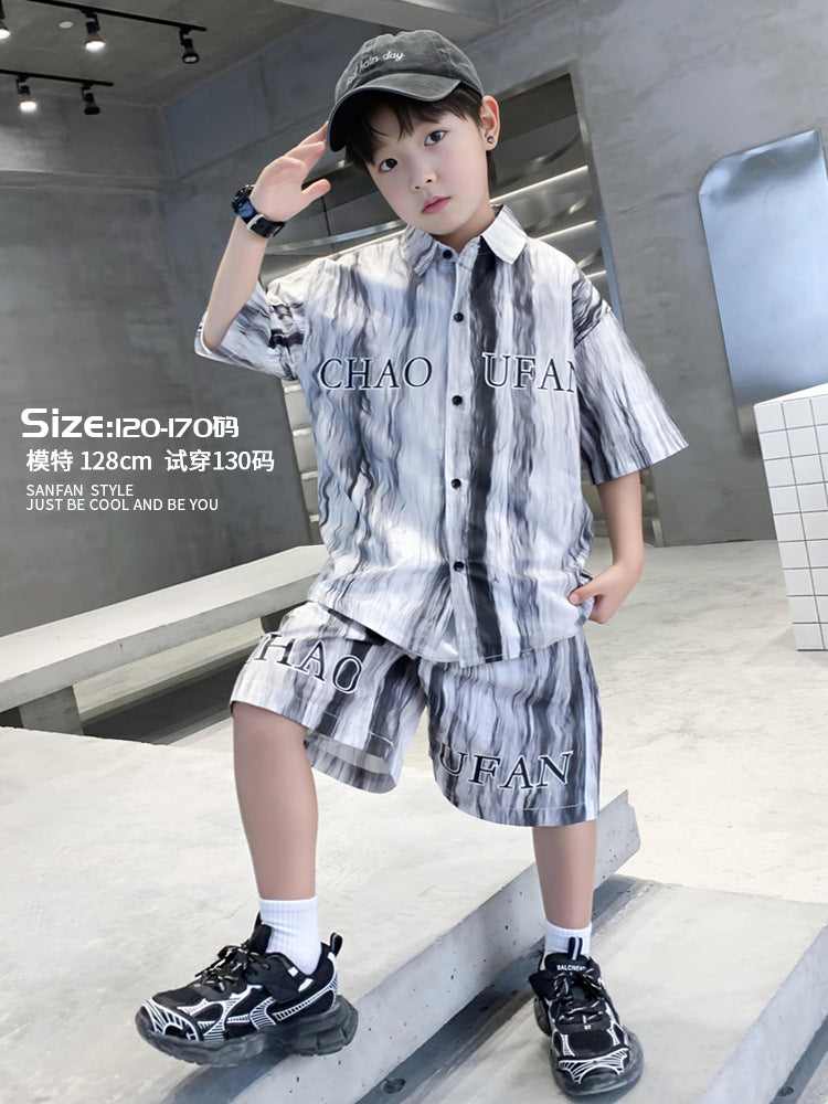 Boys Printed Shirt Collar Shirt With Short