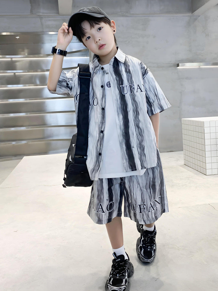 Boys Printed Shirt Collar Shirt With Short